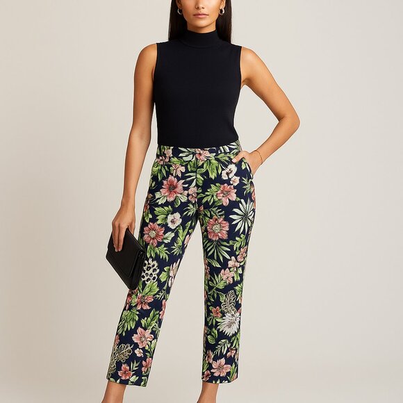 *Raffaello Rossi Dora Cropped Floral & Animal Print Straight Leg Pants - Picture 1 of 6